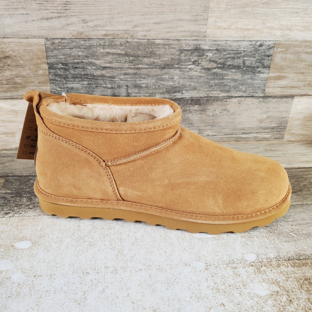 Bearpaw Super Shorty Womens Boots Sz 12 Iced Coffee Suede Faux-Fur Round‎ Toe